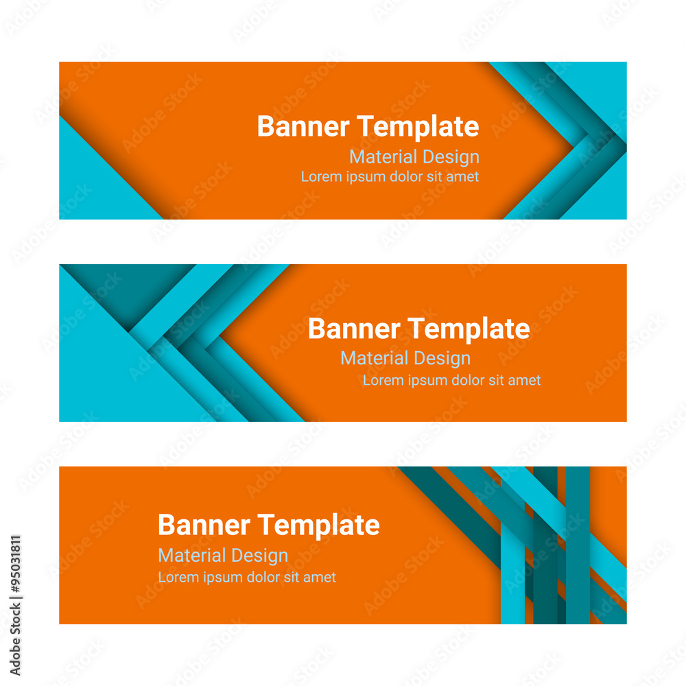 Wall mural set of modern colorful horizontal vector banners in a material design style.