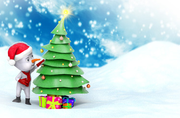 Snowman with christmas tree