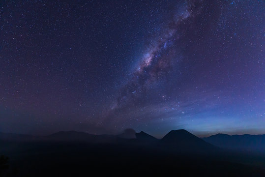 The Milky Way over the bromo volcano