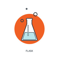 Vector illustration. Pharmacy, vaccine. Flat web internet icon. Flask set