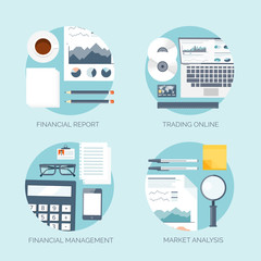 Vector illustration. Flat header.  Market news, money making. Business and smart solutions. Online trading