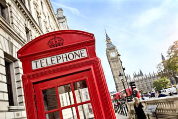 Fototapeta na wymiar London telephone booth and big ben