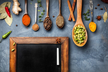 Various Spices near blackboard
