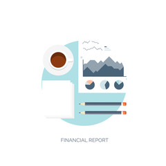 Flat vector illustration. Flat background. Finance and market news. Morning coffee and newspaper