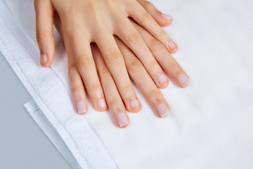 Fototapeta premium woman hands with nails before treatment