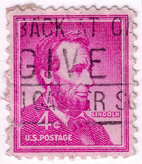 UNITED STATES OF AMERICA - CIRCA 1958: A post stamp printed in the USA shows image of President...