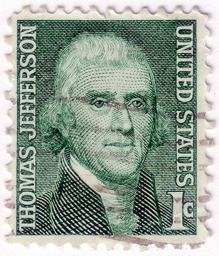 USA - CIRCA 1950: A stamp shows image portrait Thomas Jefferson was the third President of the United States and the principal author of the Declaration of Independence (1776), circa 1950.