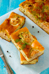 Homemade pie with salmon fish balls, choux pastry.