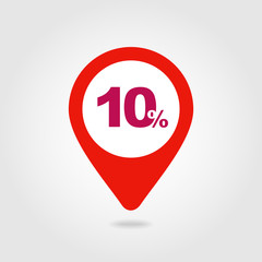 10 ten Percent Sale pin map icon. Map point.
