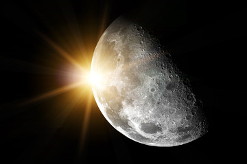 Moon with sun - Elements of this image furnished by NASA