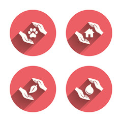 Hands insurance icons. Save water and nature.