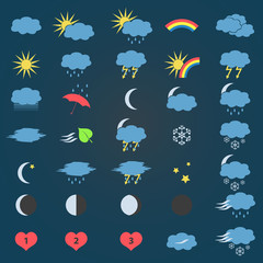 blue and yellow weather icons set eps10