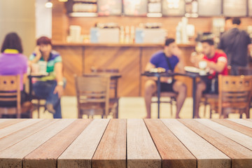 Empty top wooden table and blur with bokeh background