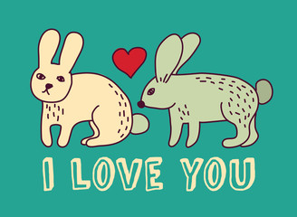 Rabbit love valentine color card