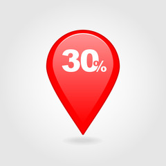 30 thirty Percent Sale pin map icon. Map point.