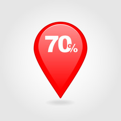 70 seventy Percent Sale pin map icon. Map point.