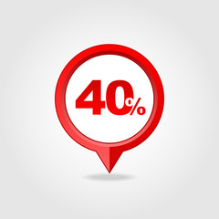 40 forty Percent Sale pin map icon. Map point.