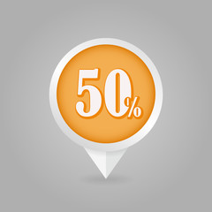 50 fifty Percent Sale pin map icon. Map point.