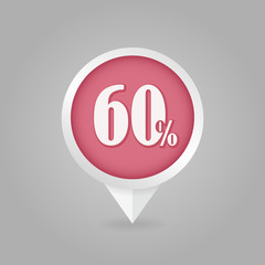 60 sixty Percent Sale pin map icon. Map point.