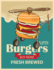 super burger with wheels and a propeller like a helicopter