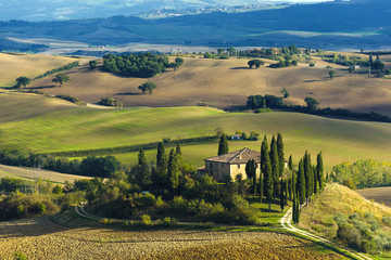 Plowed fields in the picturesque landscape of Italy.