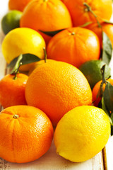 Fresh citrus fruits with leaves