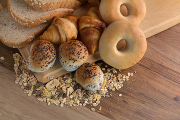 Mix of bread on cutting board