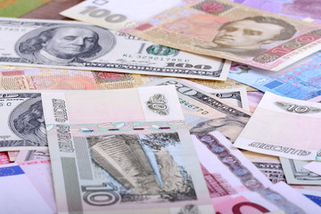 Obraz na płótnie Canvas european and american money, hryvnia, rubble and dollars