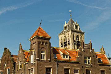 Historic Delft Market Square town centre with the Nieuwe Kerk (new church)