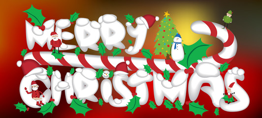 Merry Christmas snow illustrated greeting on red abstract blur b