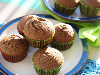Buckwheat flour gluten free muffins on a wooden table