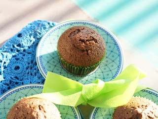 Buckwheat flour gluten free muffins on a wooden table