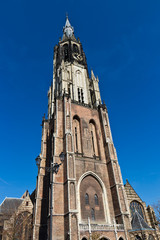 Fototapeta na wymiar Historic Delft Market Square town centre with the Nieuwe Kerk (new church)