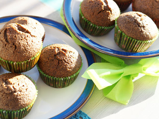 Buckwheat flour gluten free muffins on a wooden table