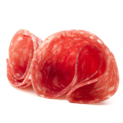 Salami sausage slices isolated on white background cutout