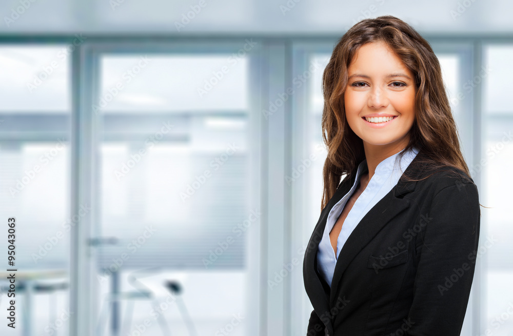 Sticker smiling young female manager portrait