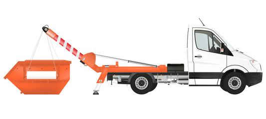 Skip loader truck on the white background. Raster illustration.