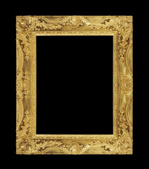 The antique gold frame on the black background