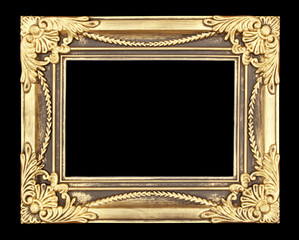 Gold picture frame on black background.