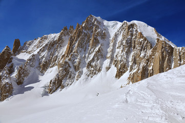 mountain with glacier and cliffs. Mt Blanc France