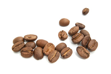 flavored roasted coffee beans on white