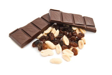 raisins, peanuts and chocolate