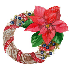 Watercolor Christmas floral frame isolated on the white background