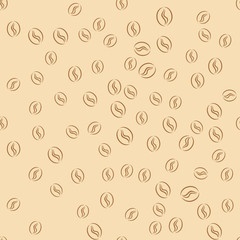 Coffee beans seamless pattern. Wrapping paper repeatable design. Beige seeds background.