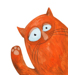 Red Cat. Hello! Watercolor and gouache Illustration - 95046660