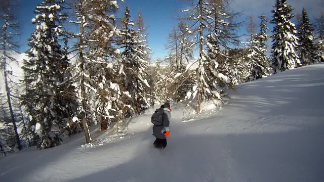 Snowboarder having fun on powder