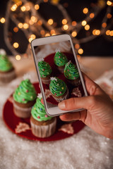 Taking Picture Of Christmas Dessert