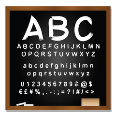 Vector collection of white sketch or scribble font on blackboard