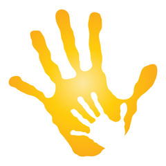 Vector conceptual mother and child yellow hand print isolated