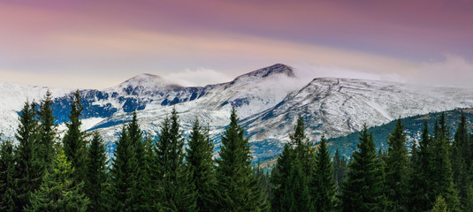 Panoramic view on winter in the mountains.
